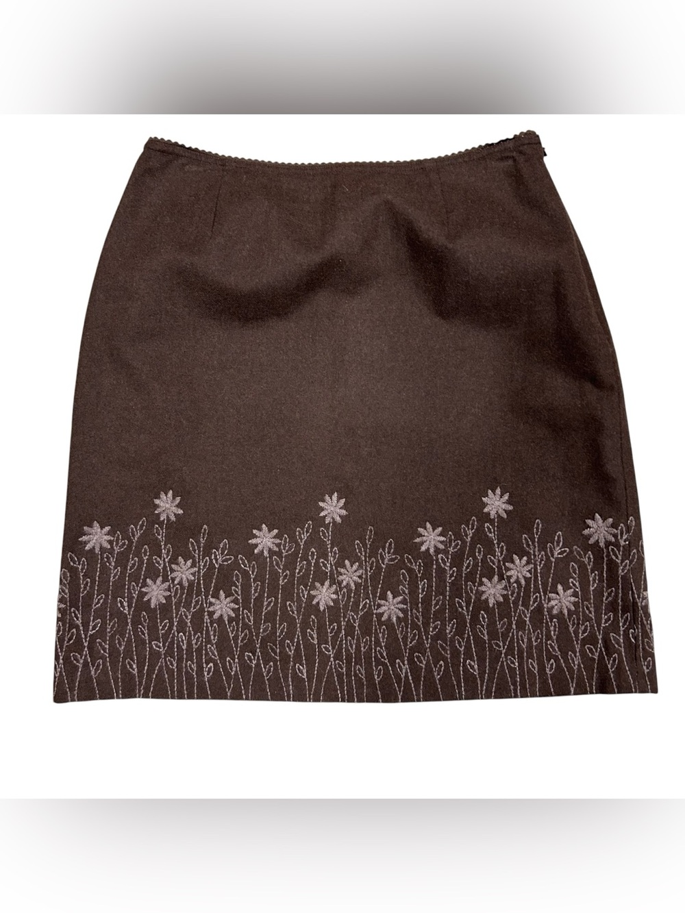 J. Jill BrownWomens 8 Floral Embroidered 58% Wool Brown Lined Pencil Skirt